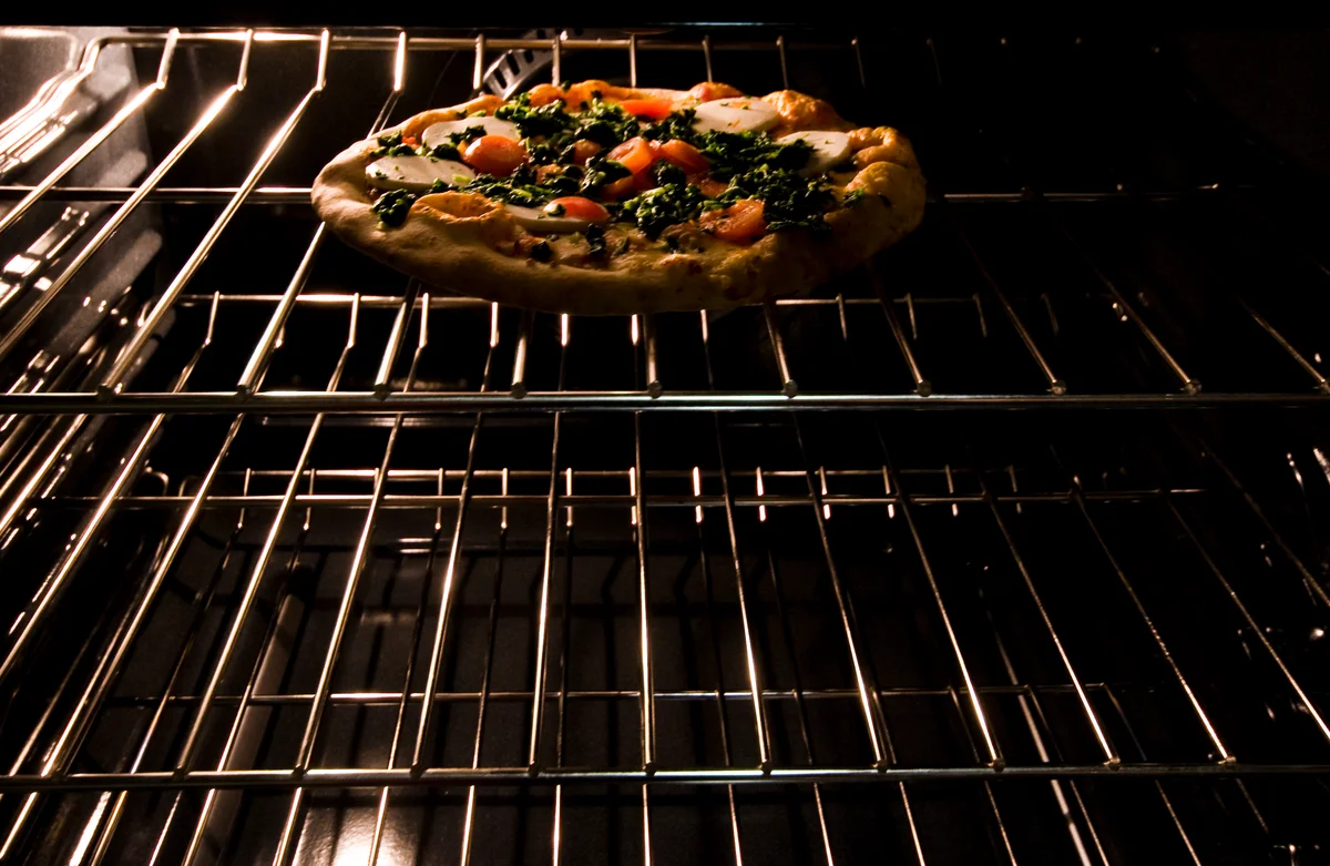 pizza in the oven