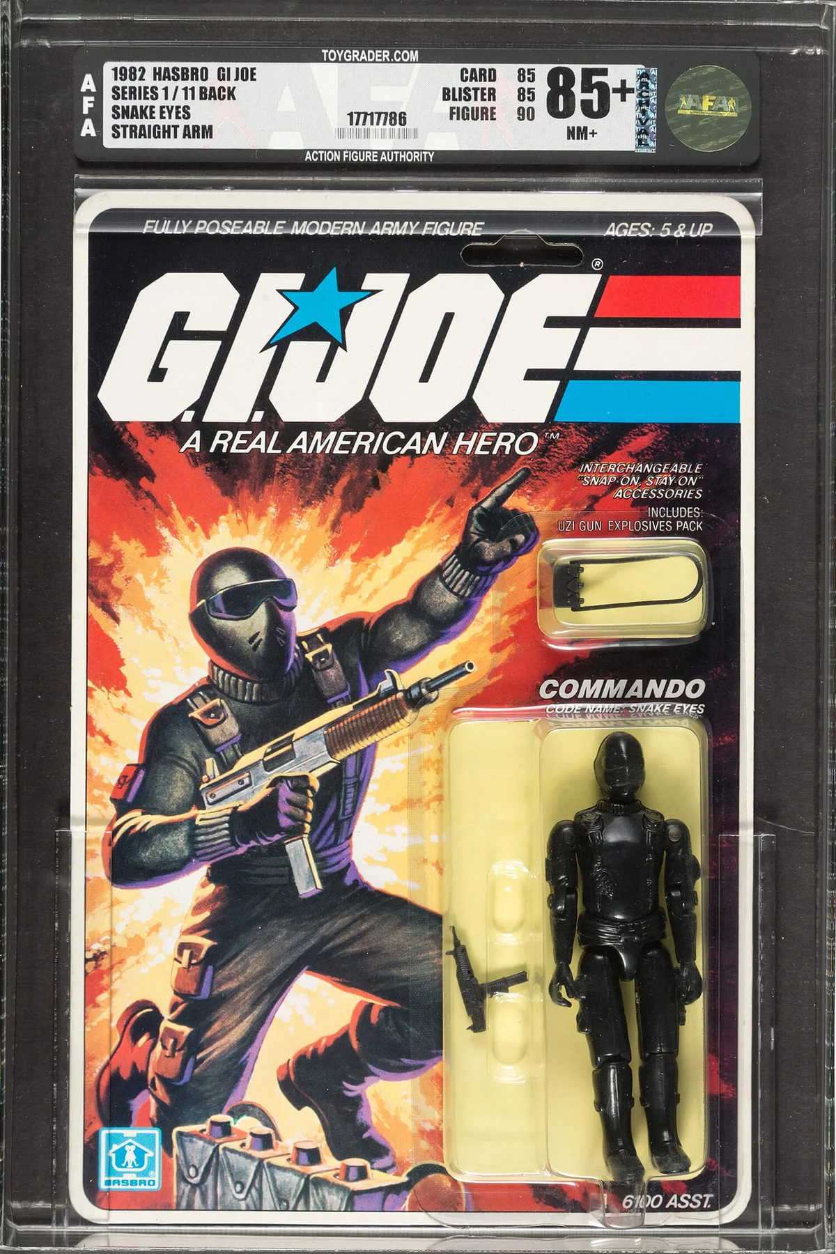 G.I. Joe Snake-Eyes Straight Arm Series 1 - 11 Back Action Figure (Hasbro, 1982)