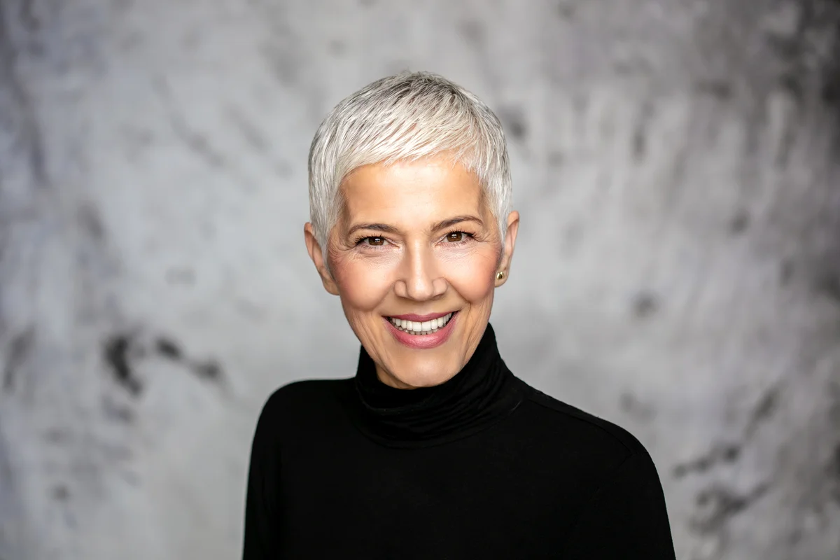 Senior woman with short sleek haircut