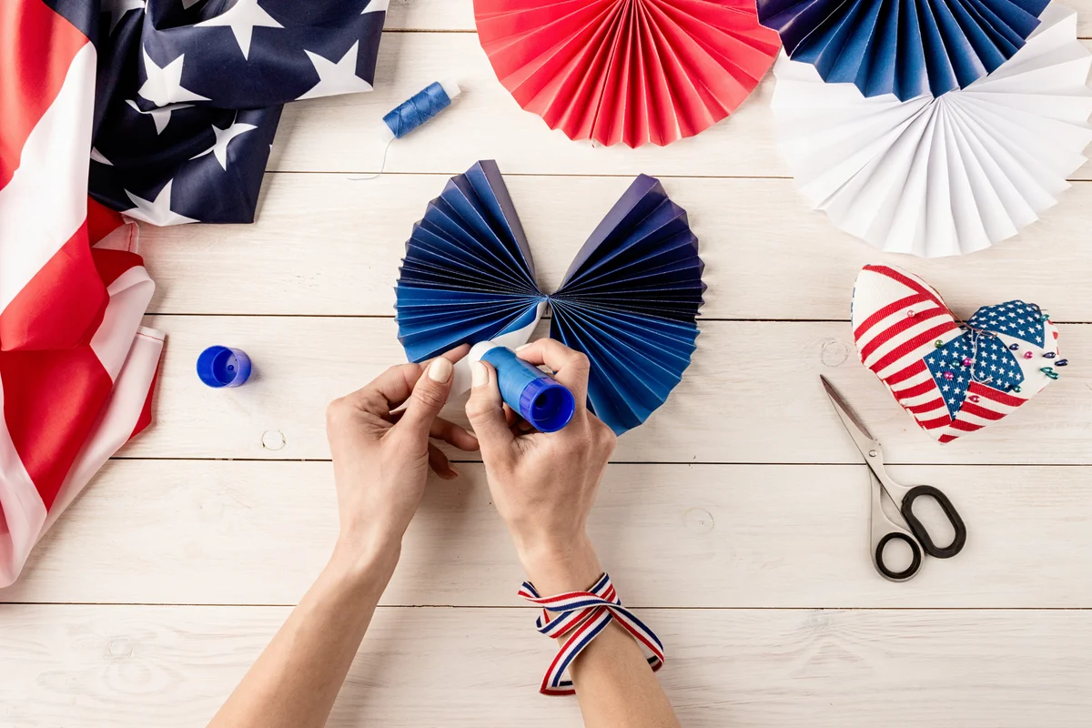 Woman making 4th of July crafts