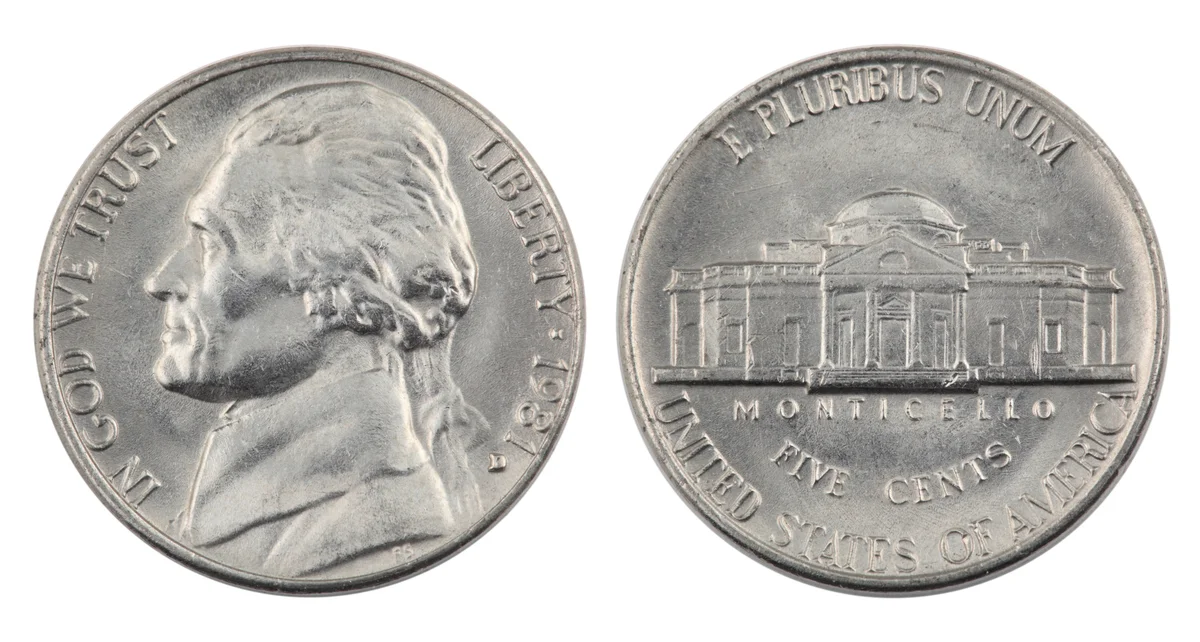 Classic Jefferson Nickel closeup of both sides