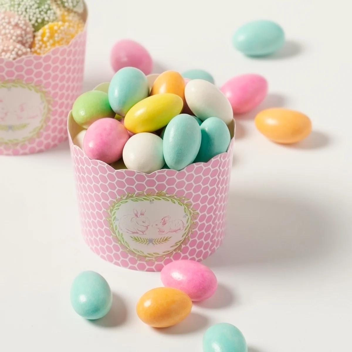 pastel chocolate covered almonds