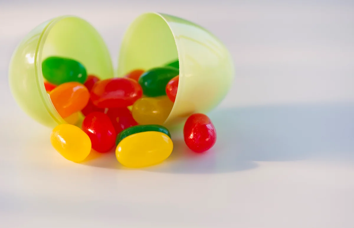 jelly beans in a plastic egg