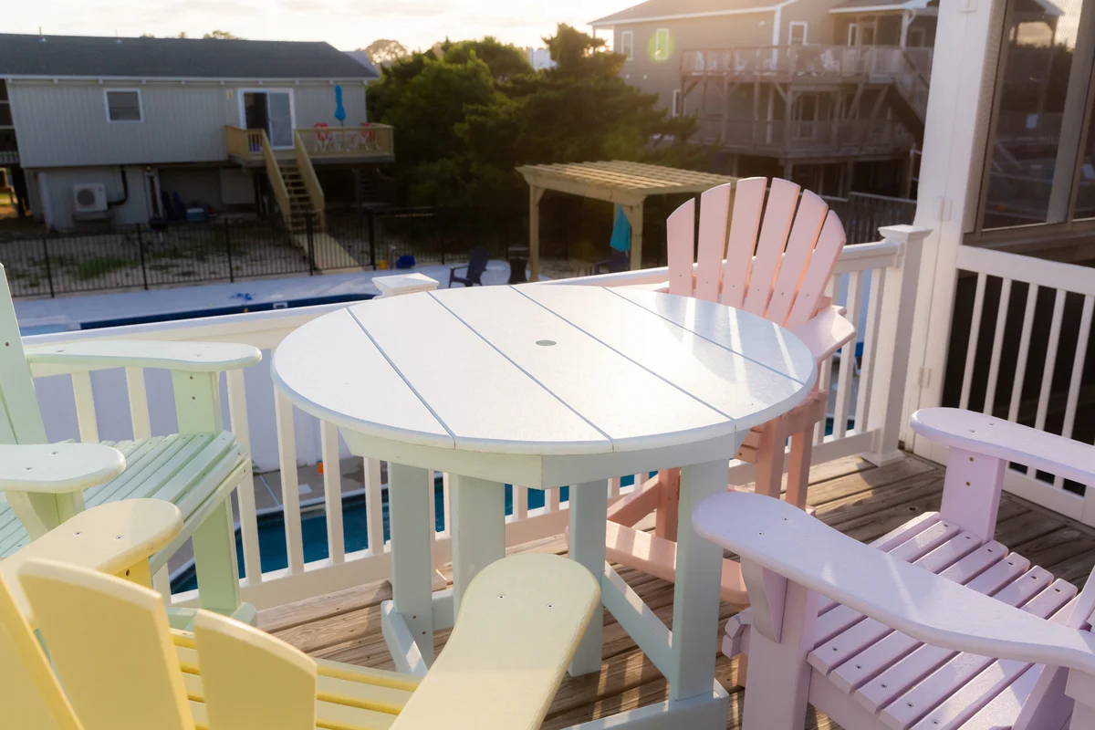 different colored patio chairs