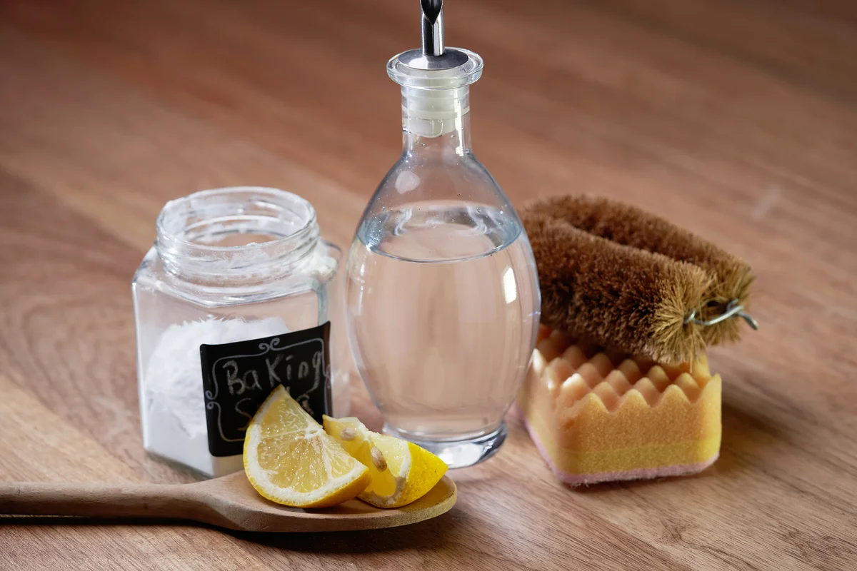 vinegar, baking soda, and lemon