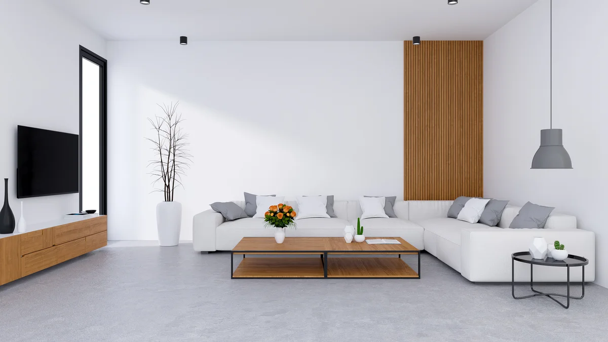 white wall with slats accent