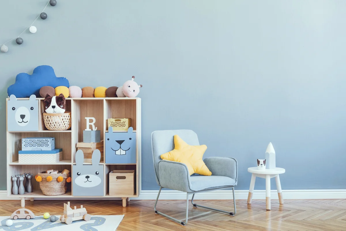 Toys stored in bookshelf