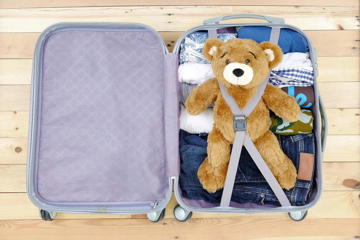 Teddy Bear And Clothes In Suitcase