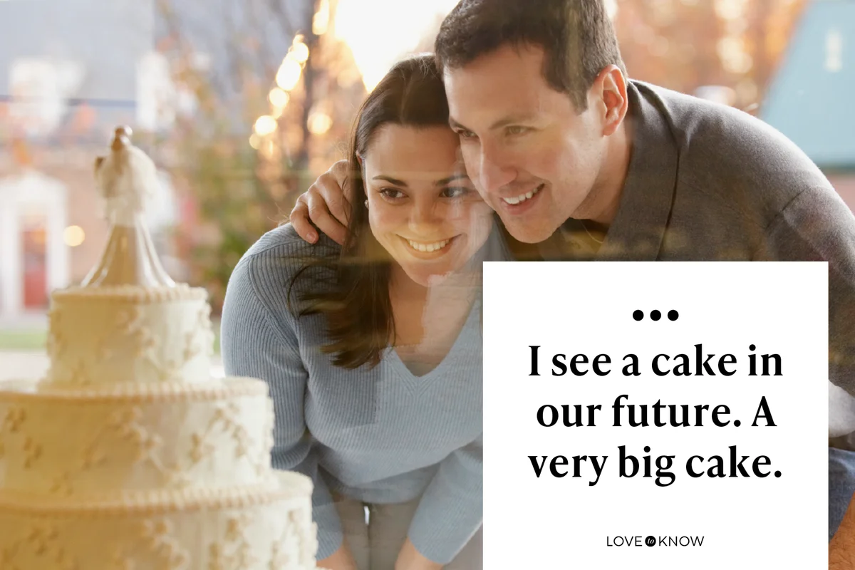 Couple looking at wedding cakes