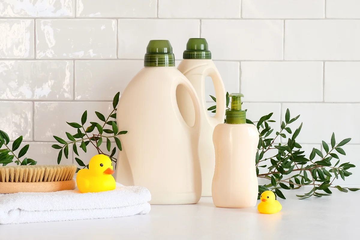 Eco organic laundry detergent bottles packaging design