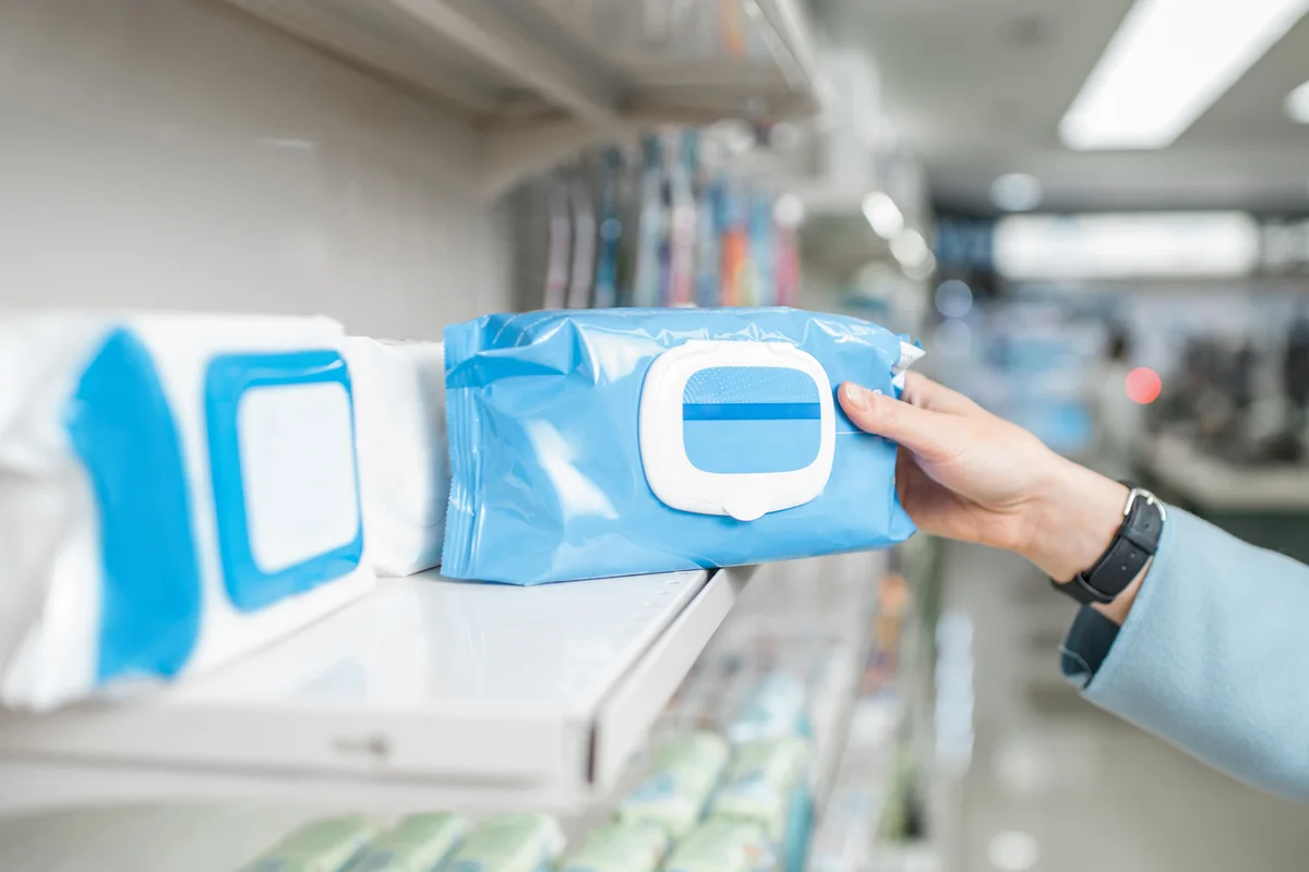 Taking packaging with wet wipes