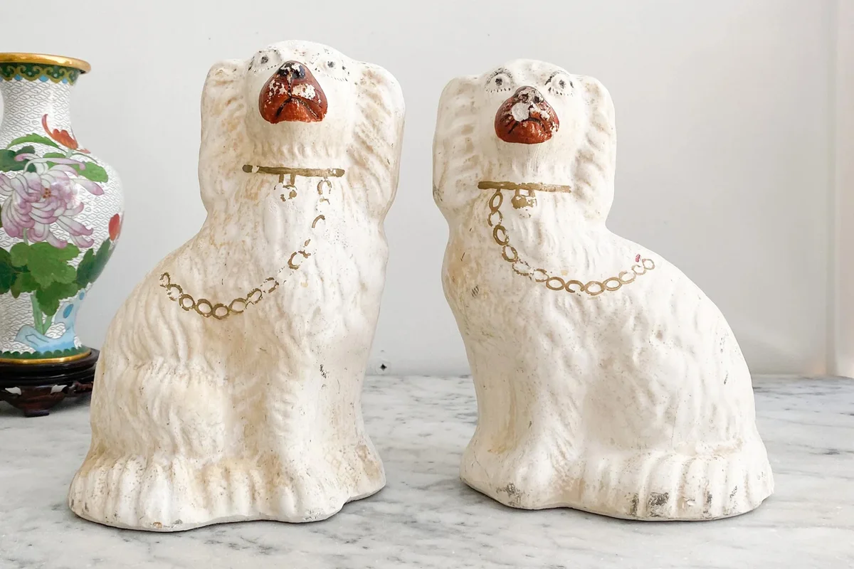 Large Victorian Staffordshire Dog Chalkware Statues
