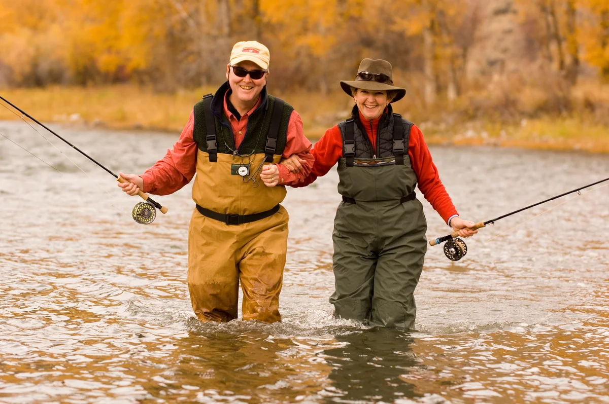 Older couple fishing in Idaho