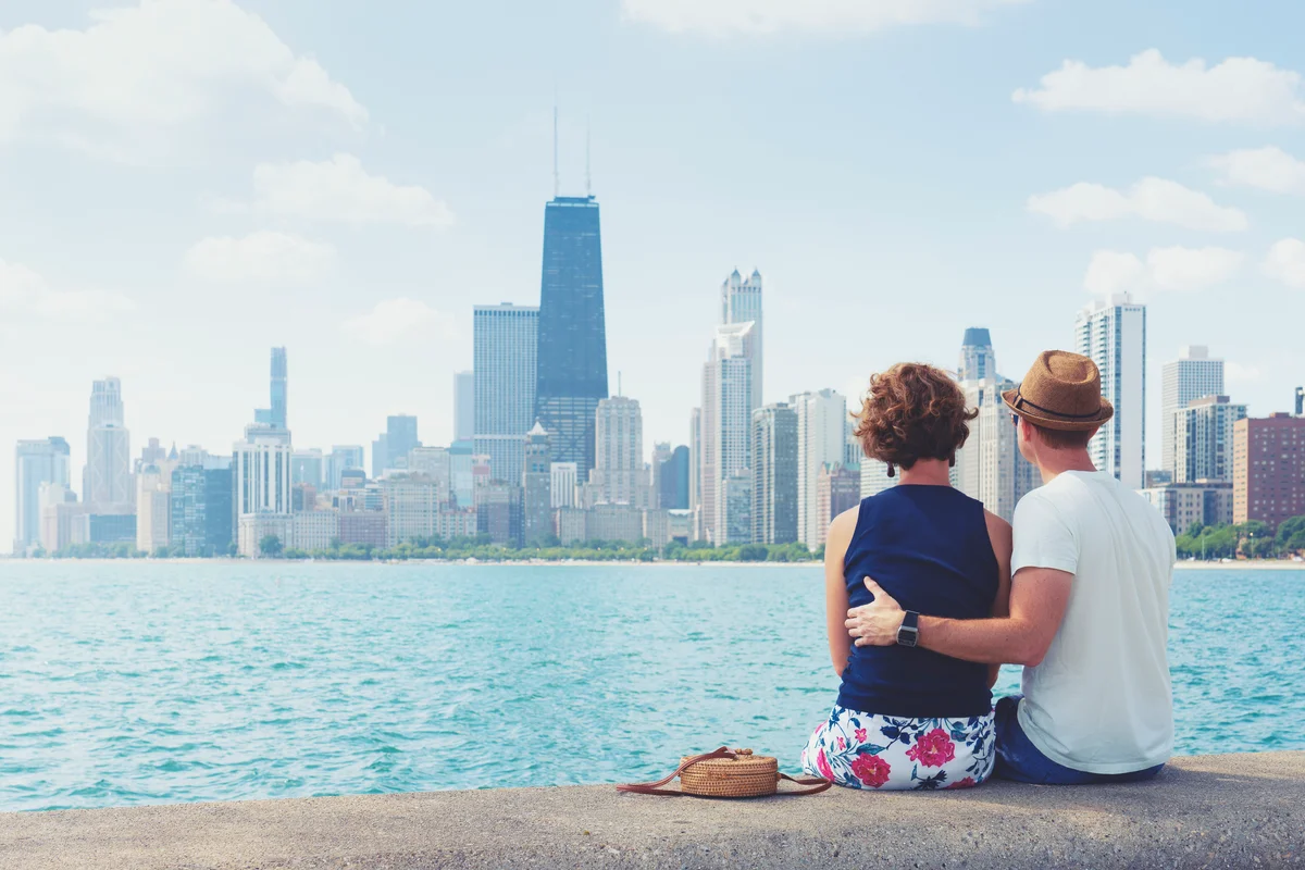 Couple viewing Chicago Skyline