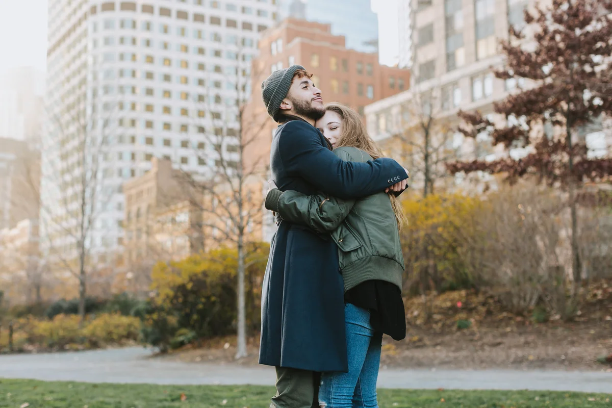 Boston couple hugging