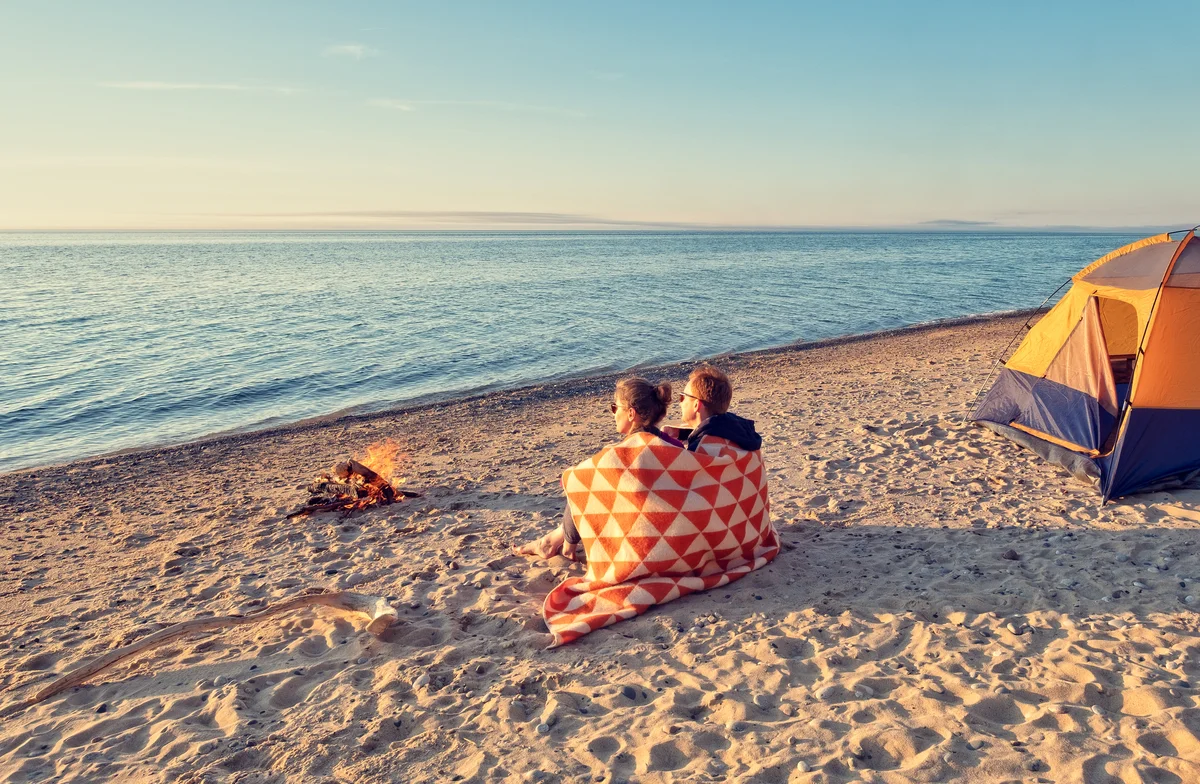 Couple on Lake Michigan beach