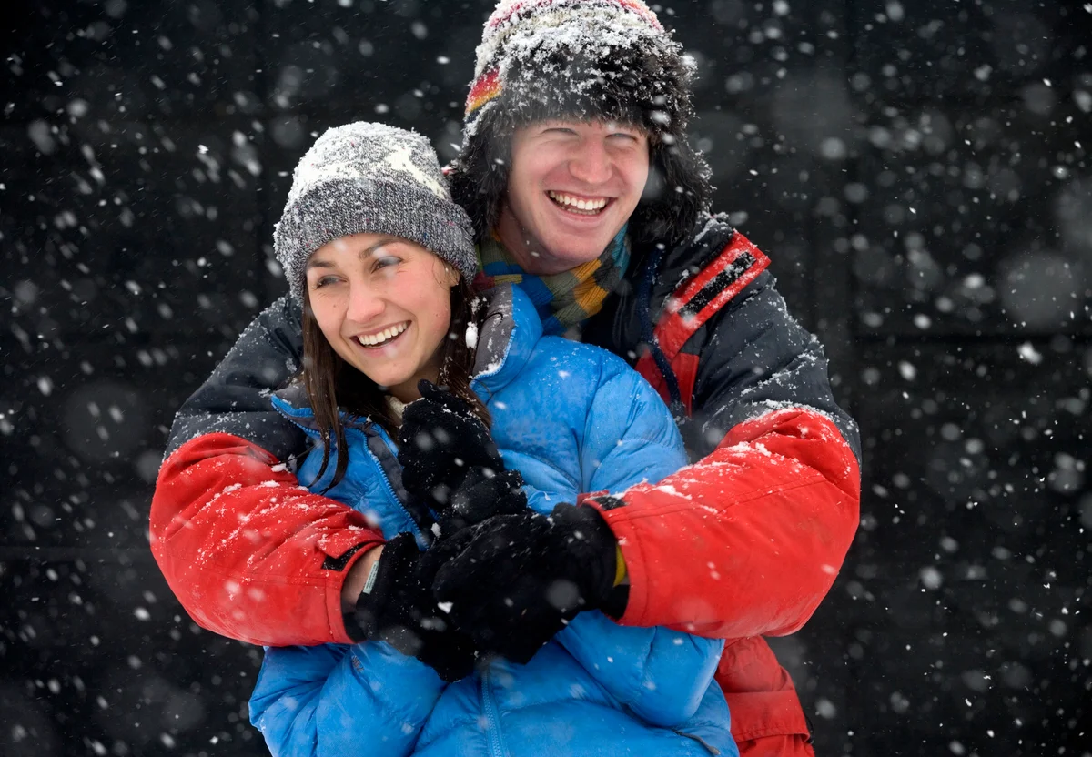 Cute Wisconsin couple enjoying the snow
