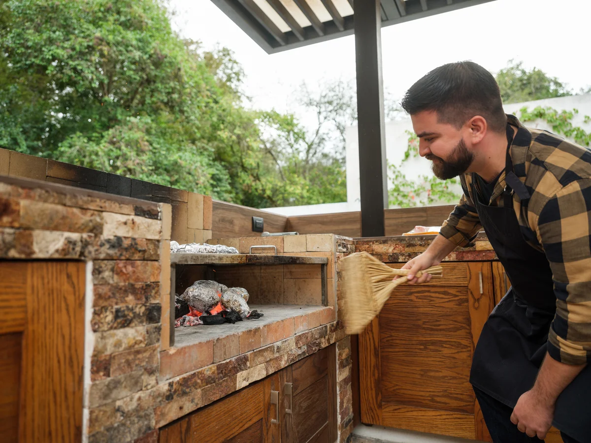grill with reclaimed brick