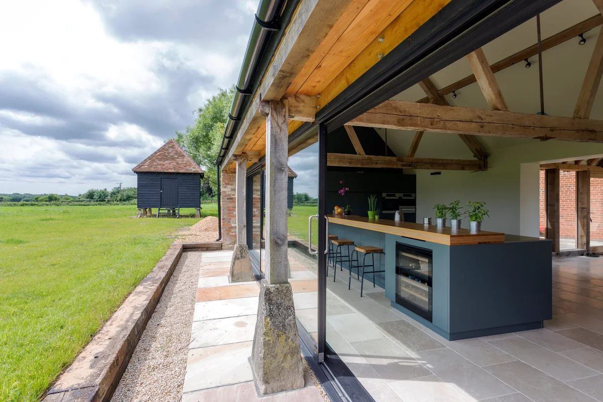 modern and vintage outdoor kitchen