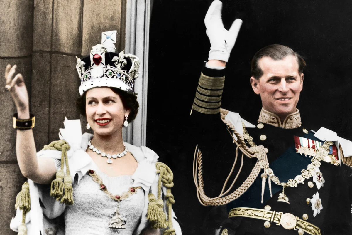 Queen Elizabeth II and the Duke of Edinburgh on the day of their coronation