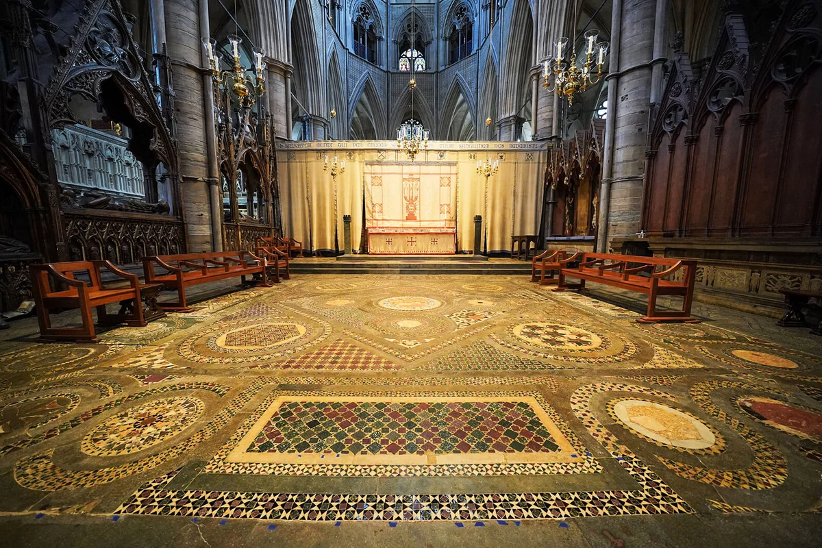 The Cosmati pavement, located before the altar at Westminster Abbey