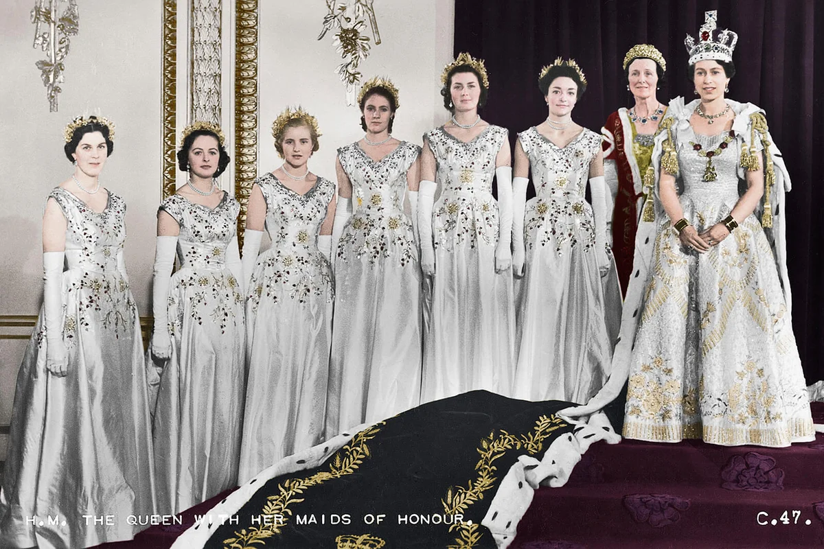 Queen Elizabeth II with her maids of honour