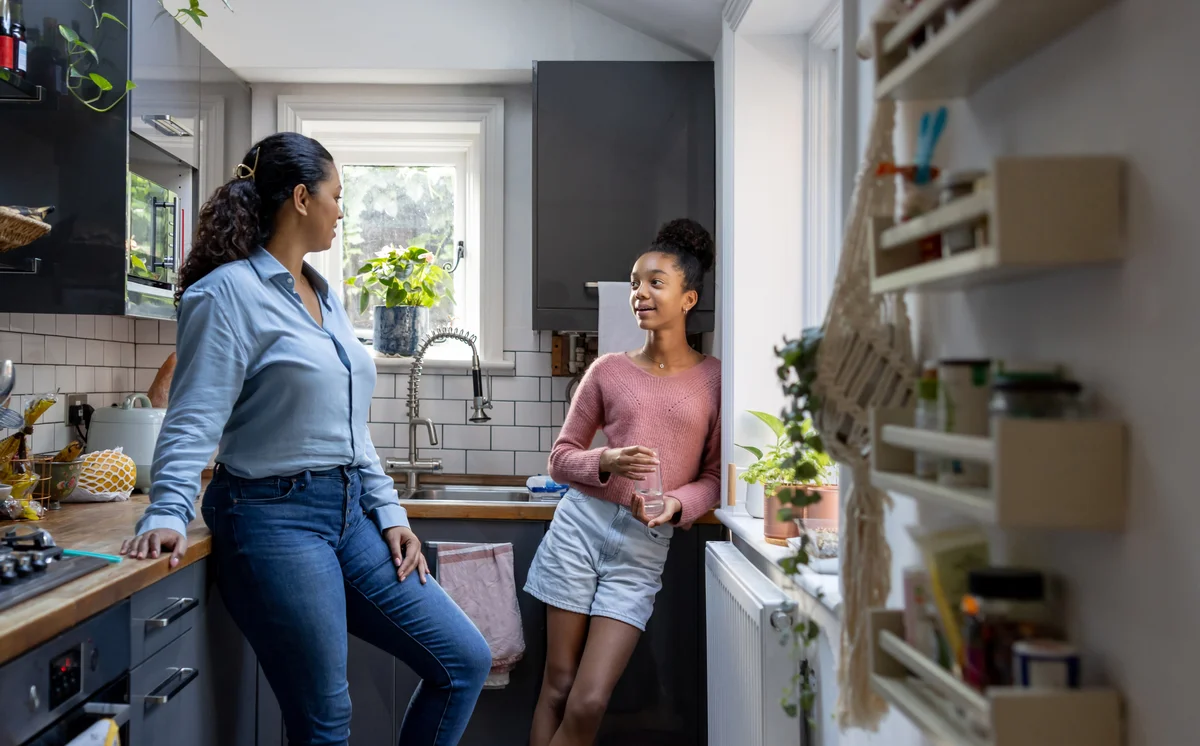 Mom and daughter talking