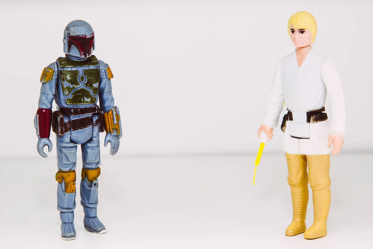 Star Wars action figures, Boba Fett and Luke Skywalker
