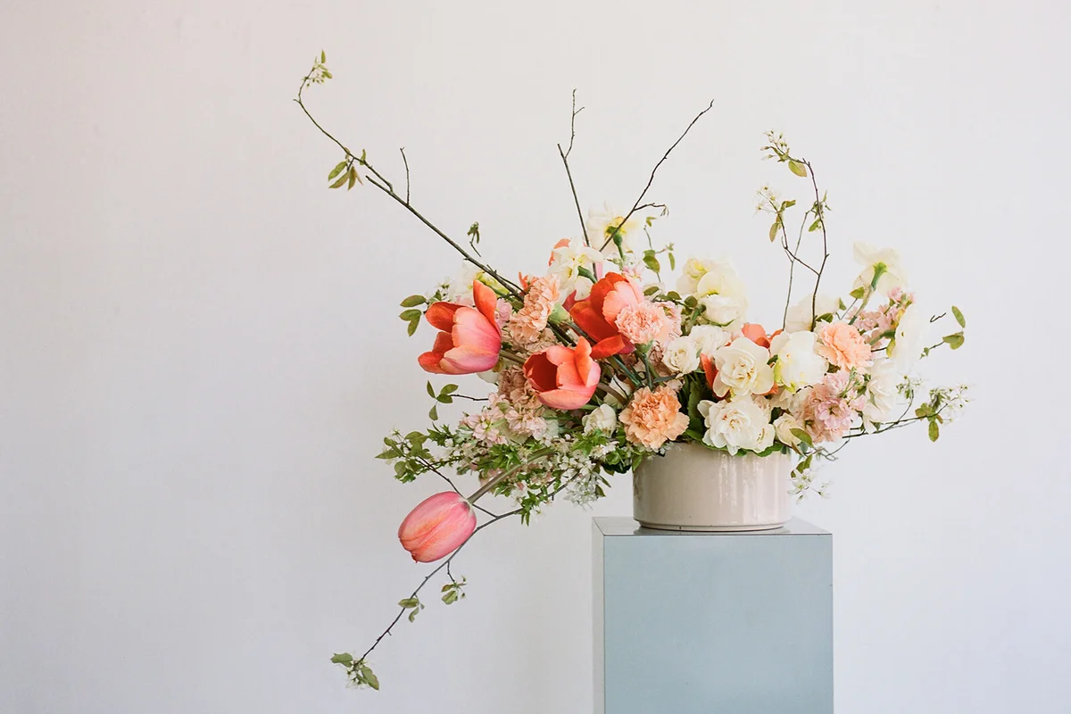 Mid century modern floral centerpiece for wedding