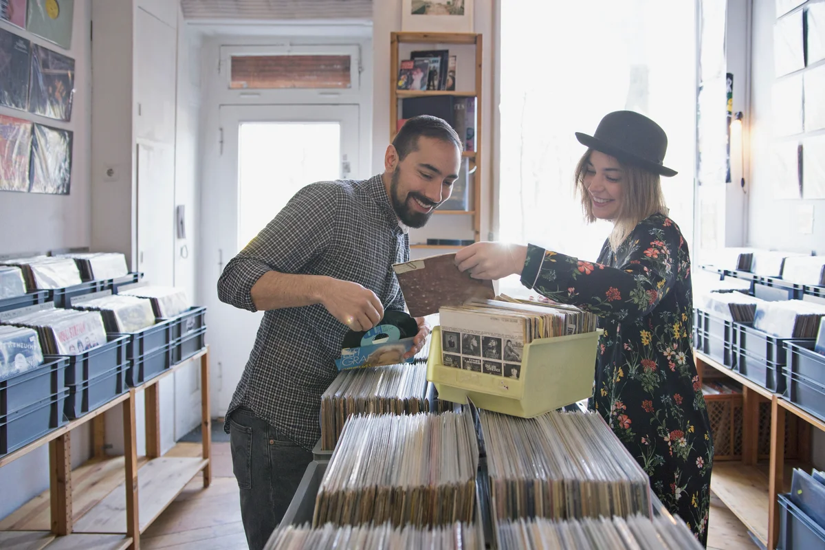 couple at a record shop
