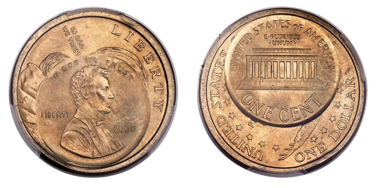 2000 Lincoln Cent Struck on a Sacagawea Dollar