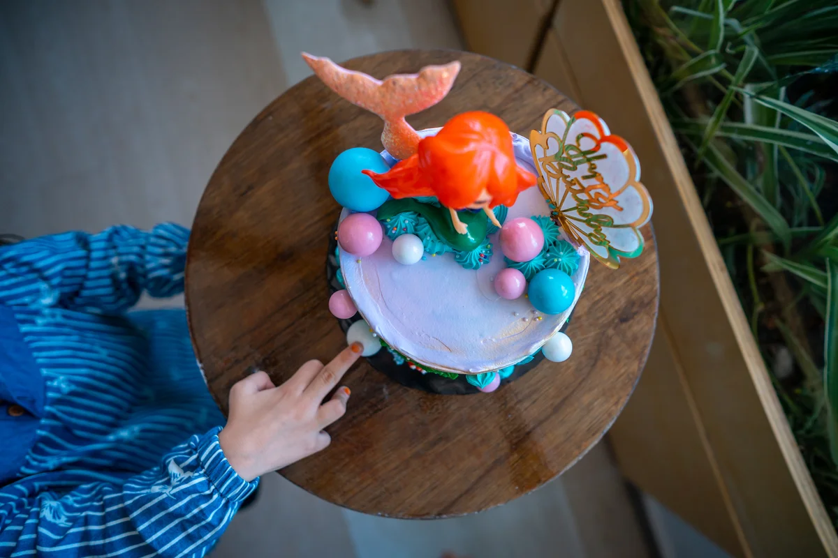 Underwater Mermaid Cake On Wooden Table
