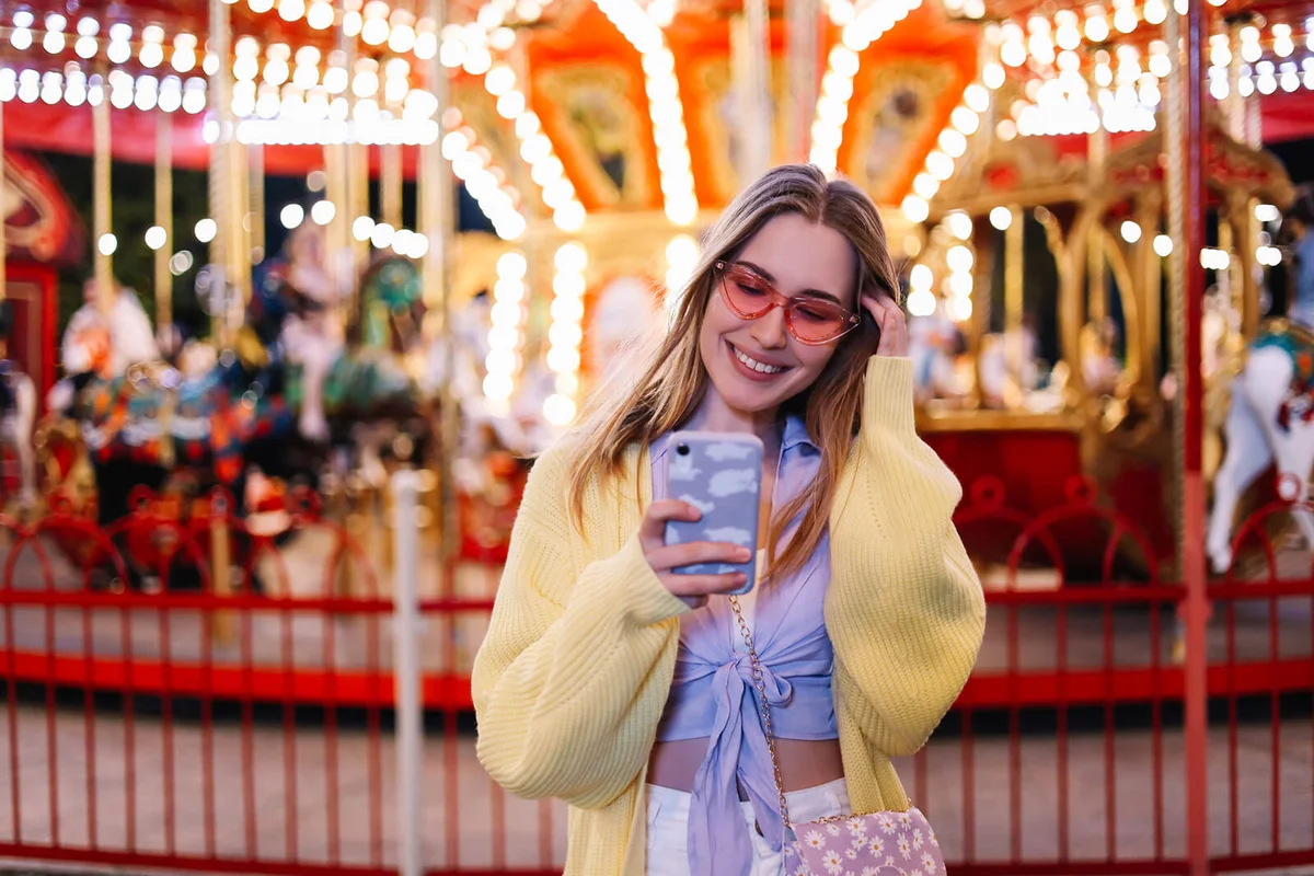 A cheerful smiling happy teenage millennial girl