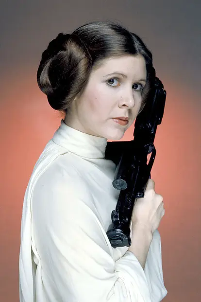 American actress Carrie Fisher on the set of Star Wars