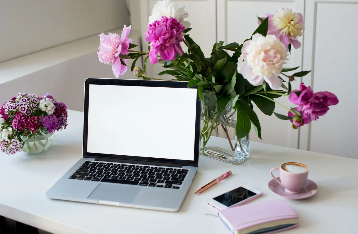 laptop and flowers