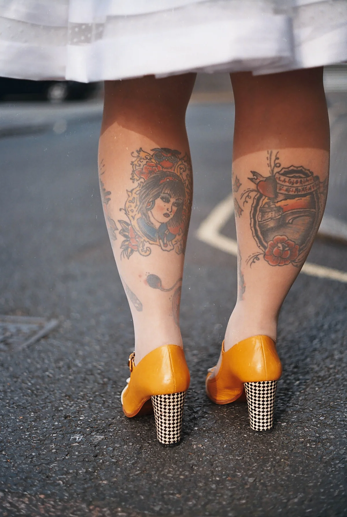 bride wearing funky shoes