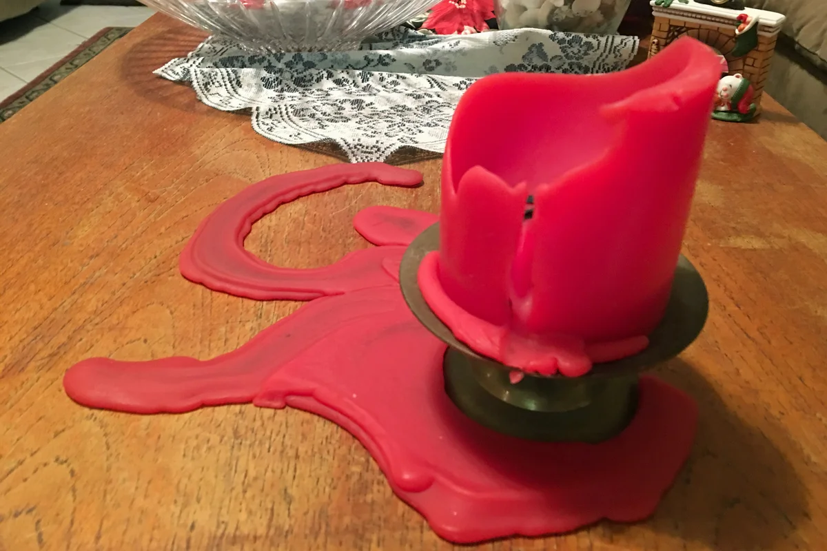Clockwise candle wax from a candle on Christmas morning
