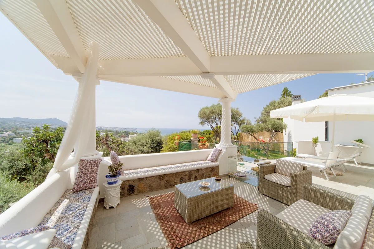 Luxury mediterranean style patio with lattice ceiling