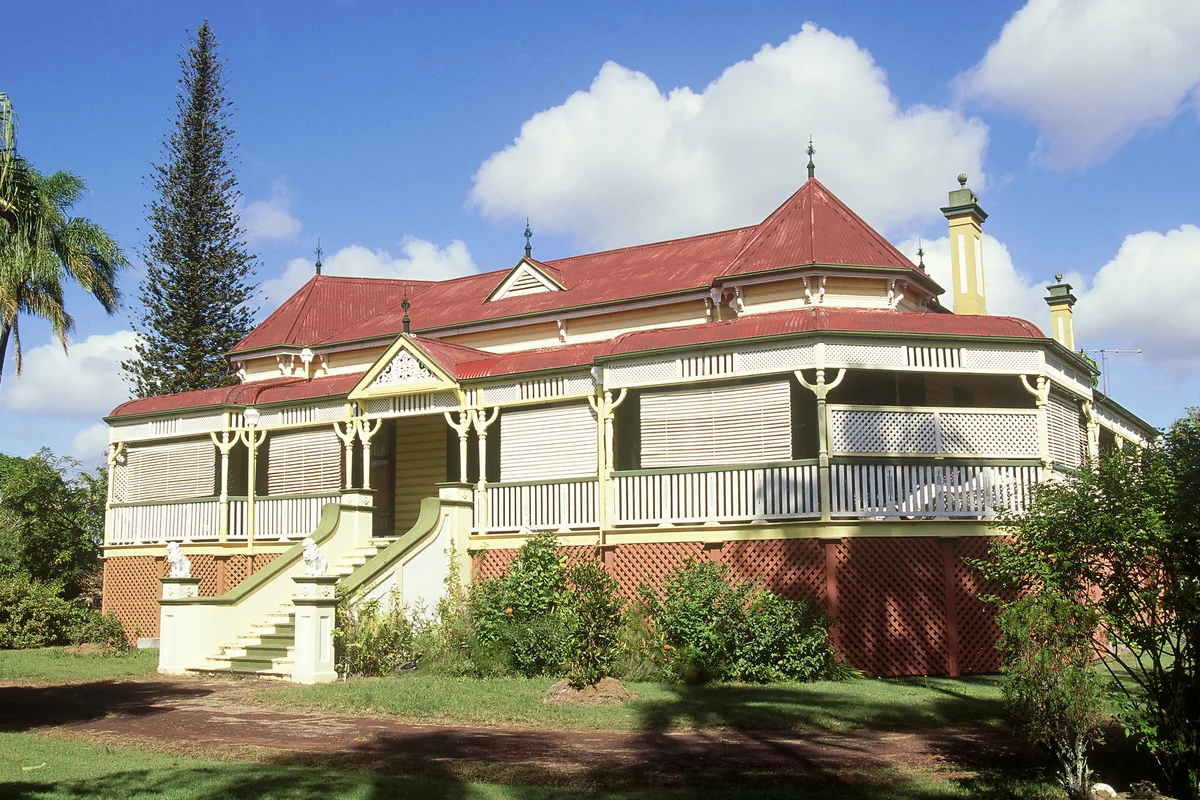 Old style 'Queenslander' house with lattice on porch