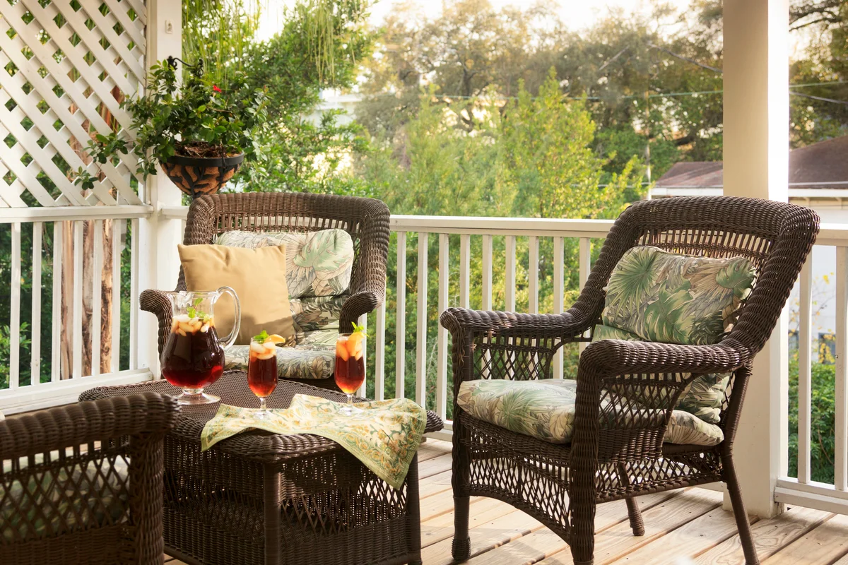 Porch sitting area with lattice