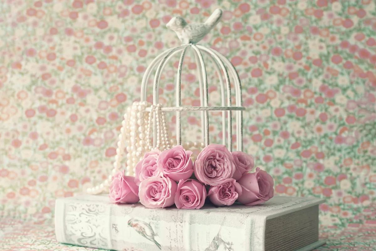 Roses over a vintage book