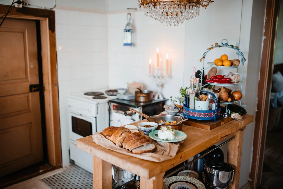 Rustic wood kitchen island