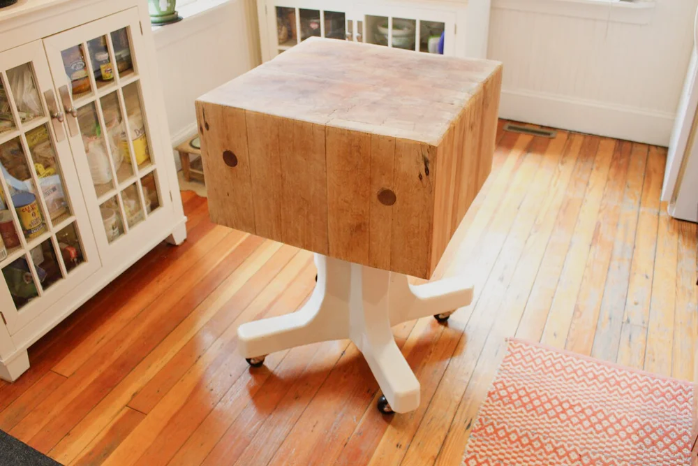 Antique Butcher Block Island with Rolling Base