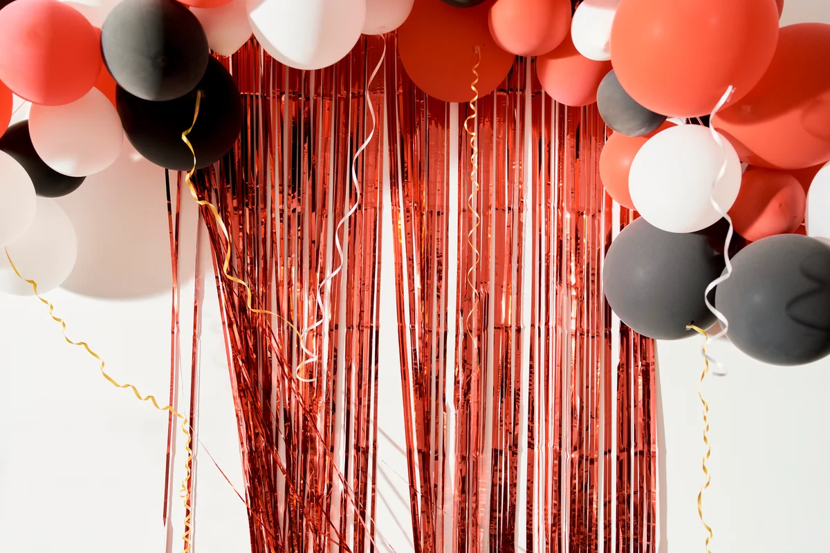 red and black party streamers