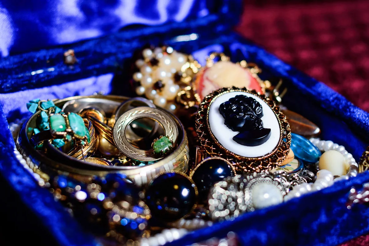 Antique vintage jewelry in the box