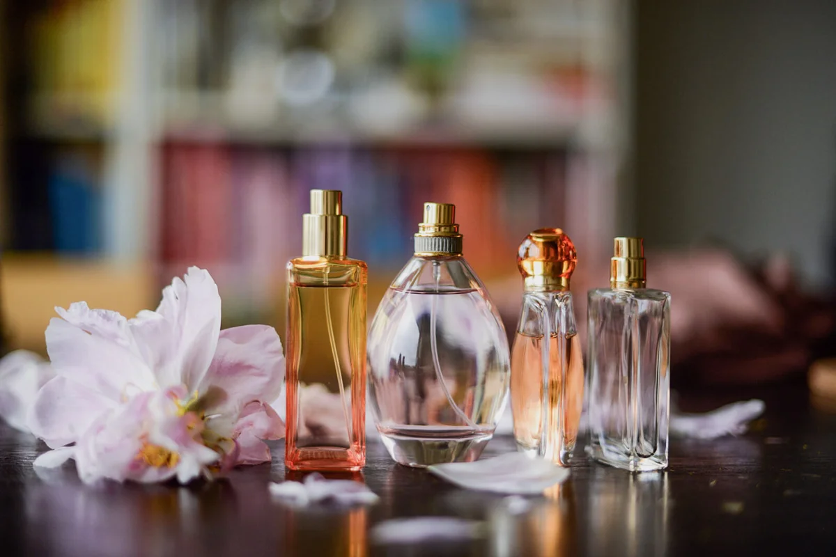 Perfume bottles in summery colors
