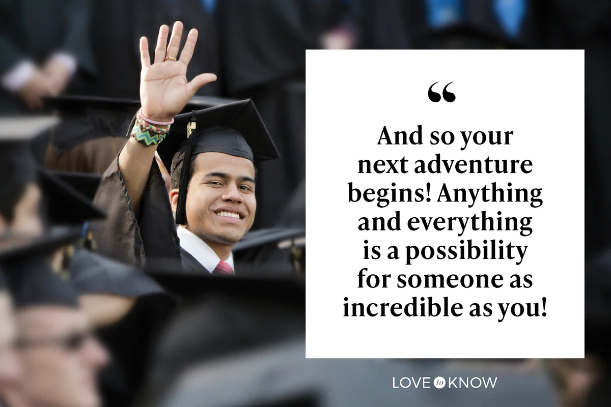 College graduate waving