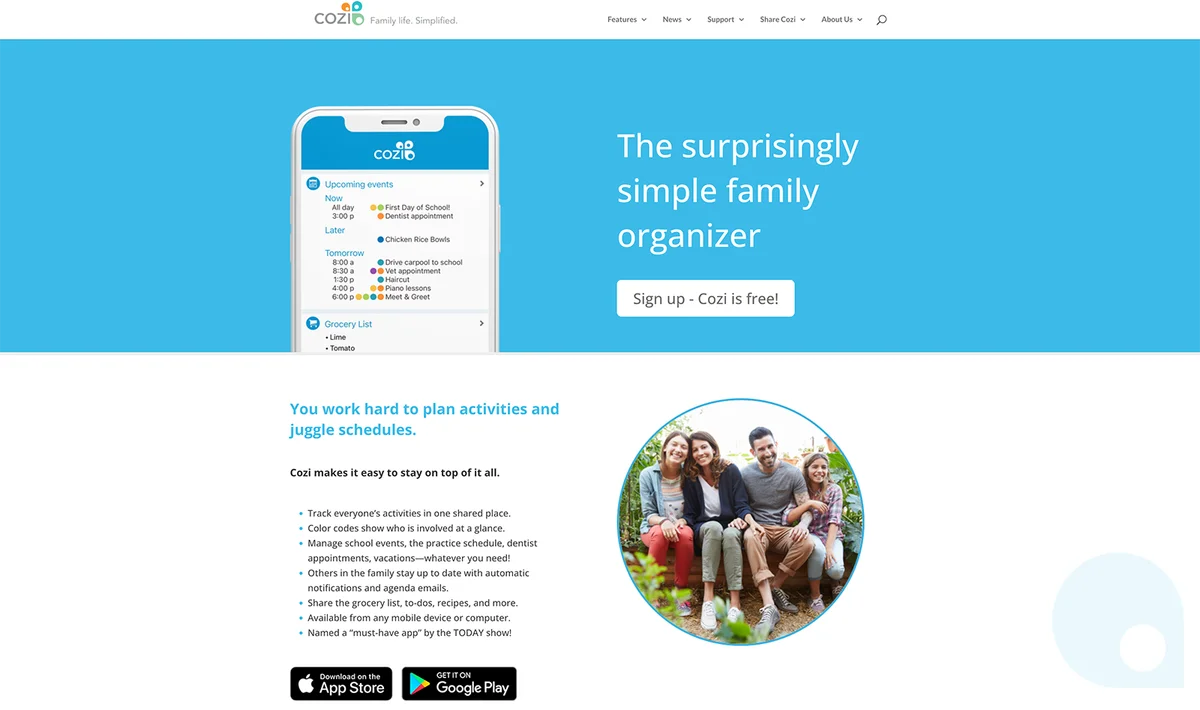 Screenshot of Cozi.com