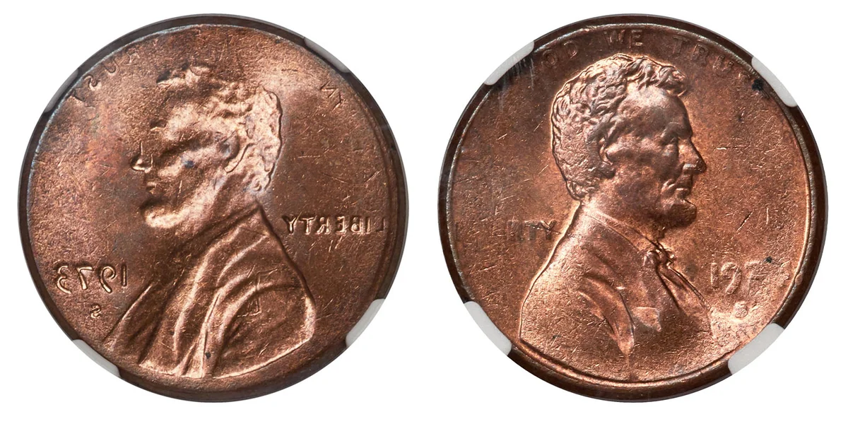 1974-S Lincoln Cent -- Reverse Brockage of a 1973-S Cent