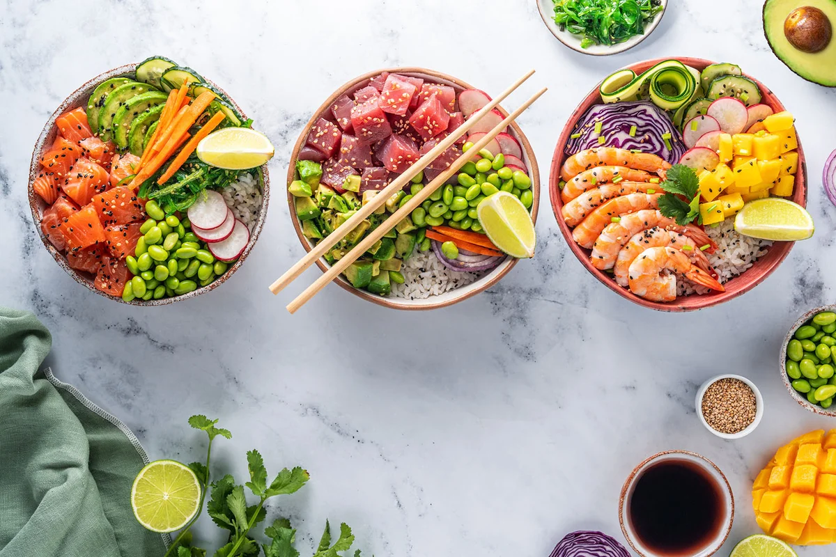 Poke bowls varied